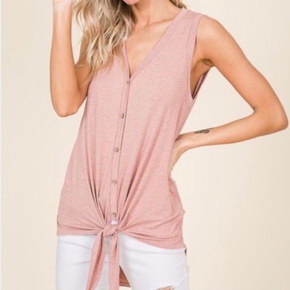 Tops - The Evangeline Top- mauve button front tie top